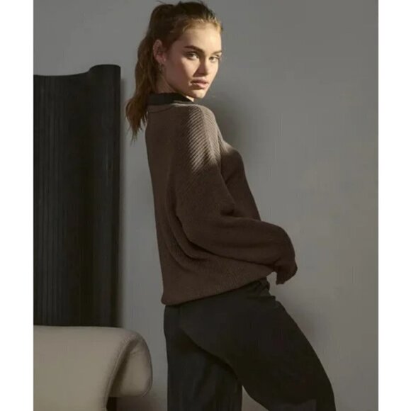 💕LUNYA💕 Cozy Cotton Silk Polo Pullover Sweater ~ Botanical Brown Heather M NWT - Picture 6 of 16